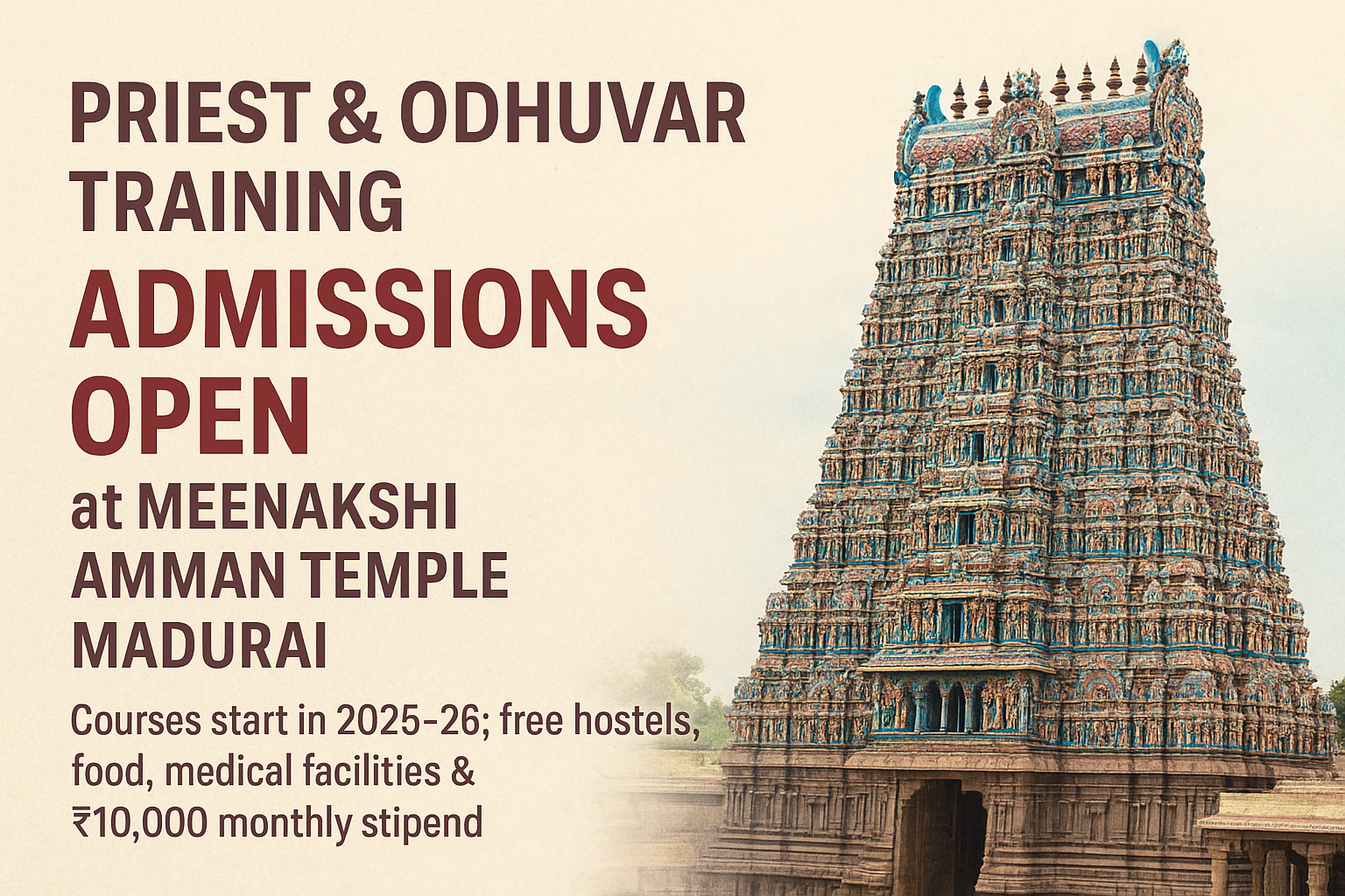 Priest & Odhuvar Training Admissions Open at Madurai’s Meenakshi Temple